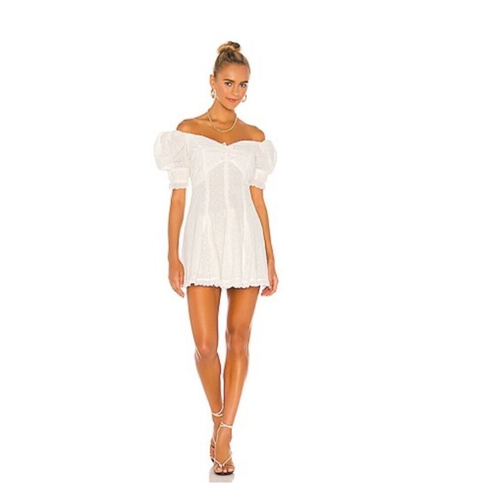 DIVINE HERITAGE Off Shoulder Mini Dress in Pearl Ditsy Eyelet NWT Size Large